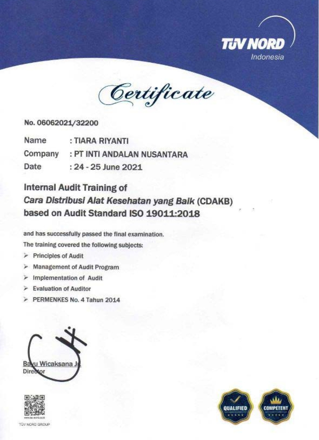 Sertifikat Internal Audit CDAKB